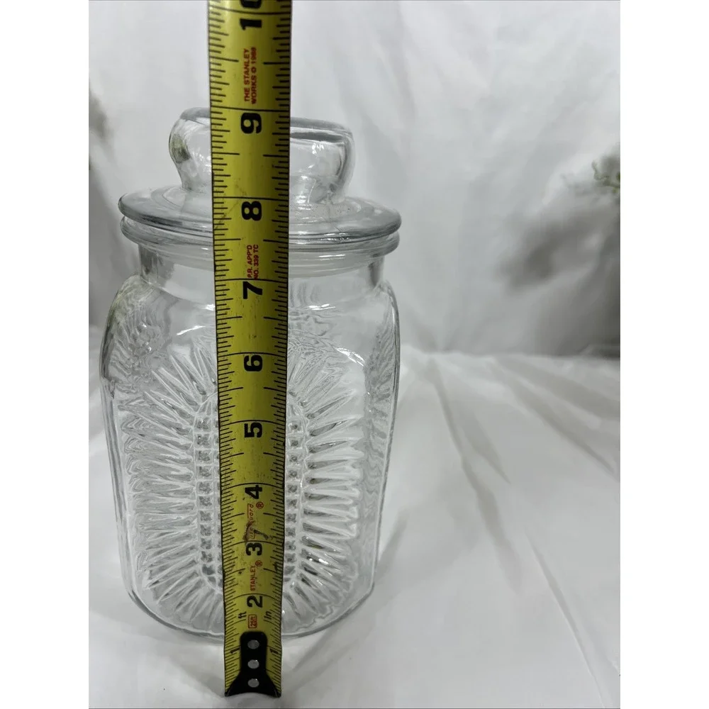 Anchor Hocking Press‎ Glass Sunflower Jar With Lid Starburt Vintage